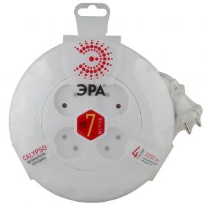 Удлинитель-рулетка 4-м. 7м. б/з ЭРА Белый UR-4-7M-W