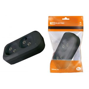 Колодка розеточная 2-м. б/з TDM 10А 250В Черная