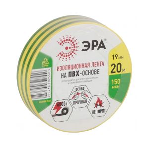 Изолента 19 мм х20 м ПВХ ЭРА 6000В Желто-зеленая