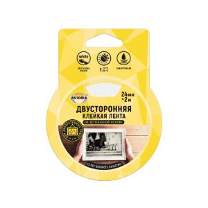 Скотч двусторонний Aviora, вспененная основа, 24 мм 2 м, белый 302-016