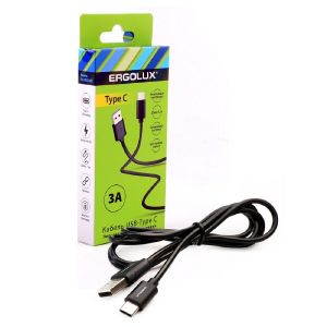 ERGOLUX ELX-CDC02-C02 (Кабель USB-Type C, 3А, 1,2м, Черный, Зарядка+Передача данных, Коробка)