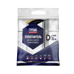Уплотнитель для окон D-профиль Tytan Professional, 9 x 7,5 мм, 6 м, черный
