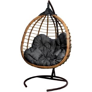 Кресло подвесное двойное Ортис, корзина бежевая, подушка серая, арт.D3414-MT002