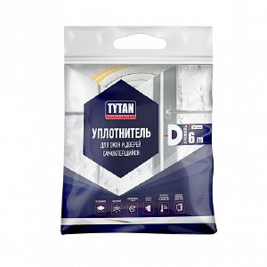 Уплотнитель для окон D-профиль Tytan Professional, 9 x 7,5 мм, 6 м, белый