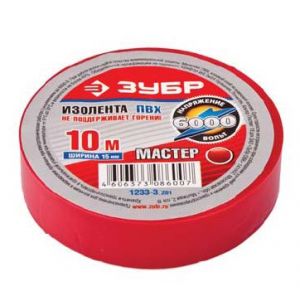 Изолента 15 мм х10 м ПВХ ЗУБР МАСТЕР 6000В Красная 1233-3