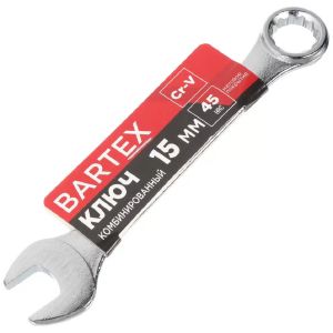 Ключ комбинированный, Bartex 15 мм, CrV сталь, Эко