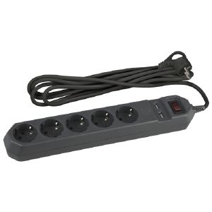 Фильтр сетевой 5 гн. 1,5м, черный ЭРА + USB