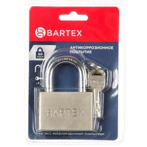 Замок навесной Bartex, Никель, блистер, дисковый, 60 мм, чугунный, антикоррозионное покрытие 4 ключа