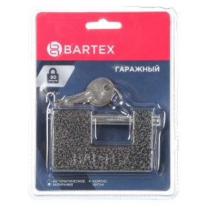 Замок навесной Bartex, блистер, гаражный, цилиндровый, 90 мм, чугунный, 3 ключа