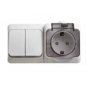 Блок 2-м. о/у с/з SE ЭТЮД + розетка с защ. шторками IP44 Белый BPA16-242B