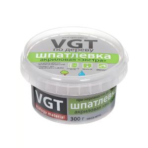 Шпатлевка VGT, Экстра, акриловая, по дереву, для внутренних работ, белая, 0.3 кг