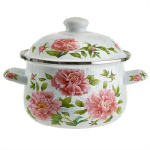 [ЕМ-1512] Кастрюля MetaLLoni эмалированная с эмалированной крышкой 5 л, d=24см, «Пионы»