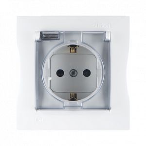 Розетка 1-м. с/у с/з SIMON-15 защ.шторки с крыш.IP44 Белый 1590450-030 (Р)