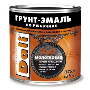 Грунт-эмаль Dali по ржавчине 3 в 1 молотковая 0,75 л Черная