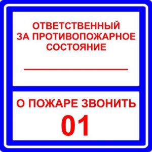 Знак «Ответственный за противопожарное состояние помещения» пленка ПВХ 200х200 K29