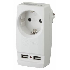 Адаптер ЭРА POLINOM 1х220V+2xUSB с/з белый