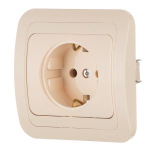 Розетка 1СП с/з кремовая (керамика) Mimoza Makel