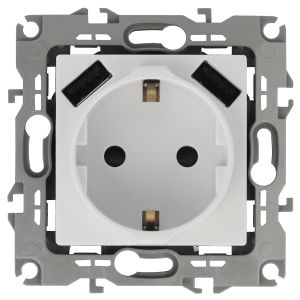 Мех. розетки 2P+E 16A-250В, штор. с 2xUSB 5В-3А, Эра12, белый