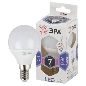 Лампа светодиодная Эра Стандарт Е14 7 Вт 6000К Шар LED P45-7W-860-E14
