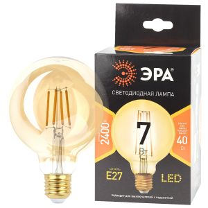 Лампа светодиодная Эра F-LED Е27 7 Вт G95 Шар Золотой 2400К филамент