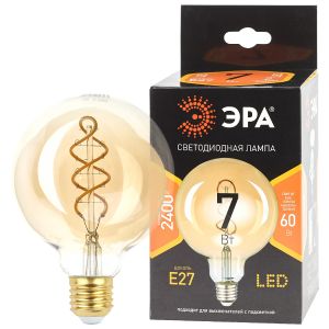 Лампа светодиодная Эра F-LED Е27 7 Вт G95 Шар спираль зол 2400К филамент