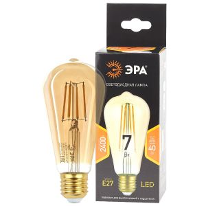 Лампа светодиодная Эра F-LED Е27 7 Вт ST64 Золотая 2400К филамент