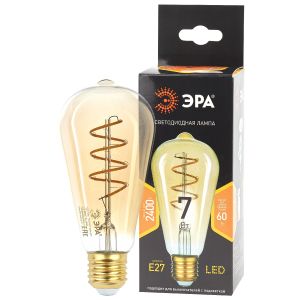 Лампа светодиодная Эра F-LED Е27 7 Вт ST64 спираль золотая 2400К филамент ST64-7W-824-E27spiralgold