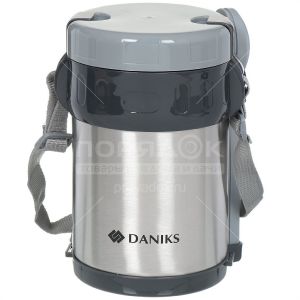 Термос 2 л, нерж. DANIKS SL-200MY широкое горло, с ложкой и вилкой