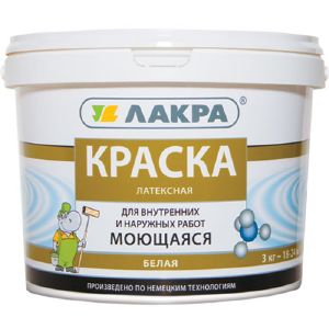 Краска моющаяся латексная Лакра белоснежная 3 кг
