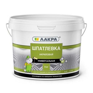 Шпатлевка акриловая универсальная ЛАКРА для внутренних и наружных работ 9 кг