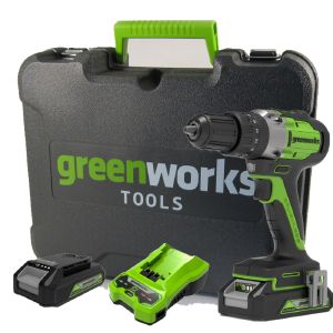 Дрель-шуруповерт аккумуляторная Greenworks GD24DD60K2 24V, с 1xАКБ 2 Ач и ЗУ в кейсе