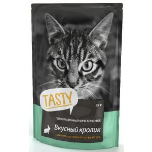 Влажный корм Tasty для кошек, кролик в желе, пауч, 85 г