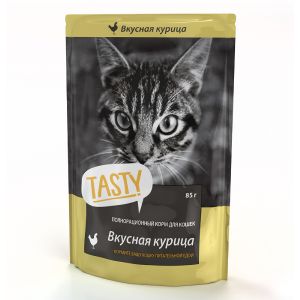 Влажный корм Tasty для кошек, курица в желе, пауч, 85 г