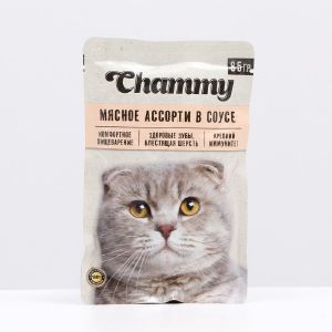 Влажный корм Chammy для кошек, мясное ассорти в соусе, пауч, 85 г