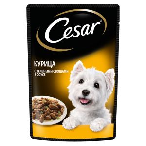 Влажный корм для собак Cesar курица с зелеными овощами в соусе, пауч, 85 г