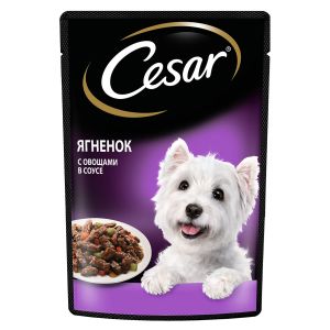 Влажный корм для собак Cesar ягненок с овощами в соусе, пауч, 85 г