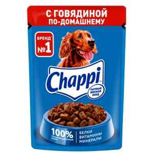 Влажный корм для собак Chappi Сытный мясной обед с говядиной по-домашнему, пауч, 85 г