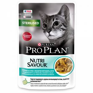 Влажный корм для стерилизованных кошек PRO PLAN NutriSavour Sterilised океан.рыба в соусе, пауч,85 г