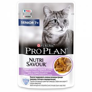 Влажный корм для кошек старше 7 лет PRO PLAN NutriSavour Senior индейка в соусе, пауч, 85 г