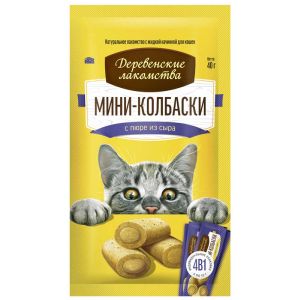 Деревенские лакомства для кошек Мини-колбаски с пюре из сыра, 4х10г