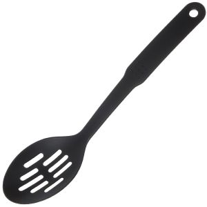 Ложка поварская нейлон, с прорезями, навеска, черная, Daniks, Эконом, YW-KT017-10/H1010-02