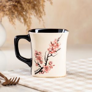 Кружка «Квадрат», бело-коричневая, цветы, керамика, 0.4 л