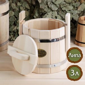 Кадка из липы, 3 л, нержавеющий обруч, с крышкой, «Добропаровъ»