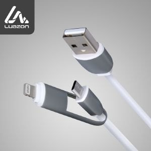 Кабель 2 в 1 LuazON, microUSB/Lightning - USB, 1 А, 0.9 м, плоский, белый
