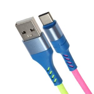 Кабель LuazON, Type-C - USB, 2 A, 0,9 м, оплётка нейлон, разноцветный