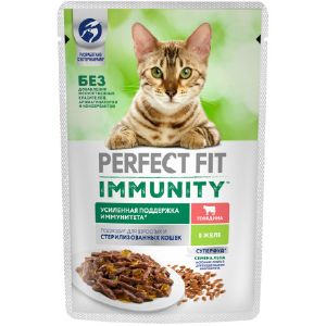 Влажный корм PERFECT FIT Immunity для кошек, говядина в желе, пауч, 75 г