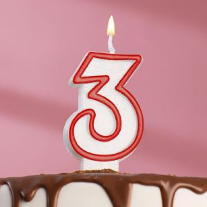 Свеча для торта цифра «3», ободок цветной, 7 см, МИКС 403513