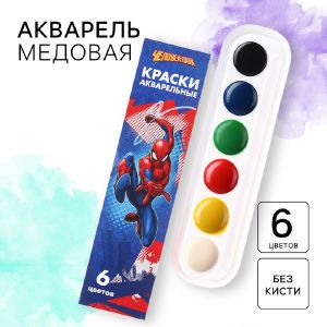 Акварель медовая «Человек-паук», 6 цветов, в картонной коробке, без кисти 4846911