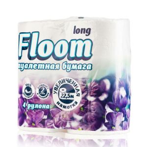 Туалетная бумага Floom Long 2х-слойная, белая 4 шт