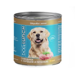 Влажный корм для собак Dog Lunch Говядина с сердцем и печенью в соусе 750 г, ж/б